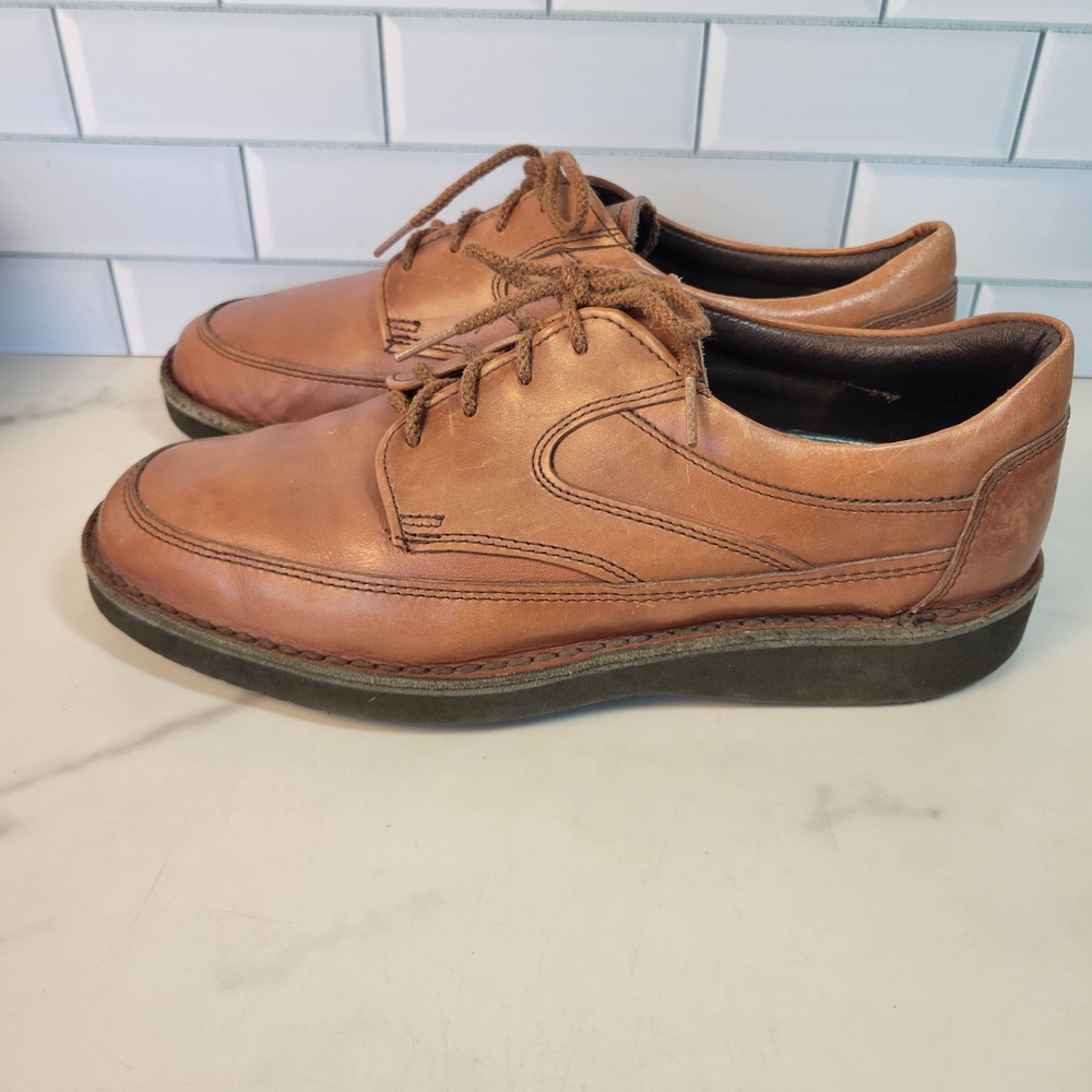 VTG Dexter Mens 8.5 WW Tan Leather Moc Toe Wedge Sole Oxford Shoes USA Made